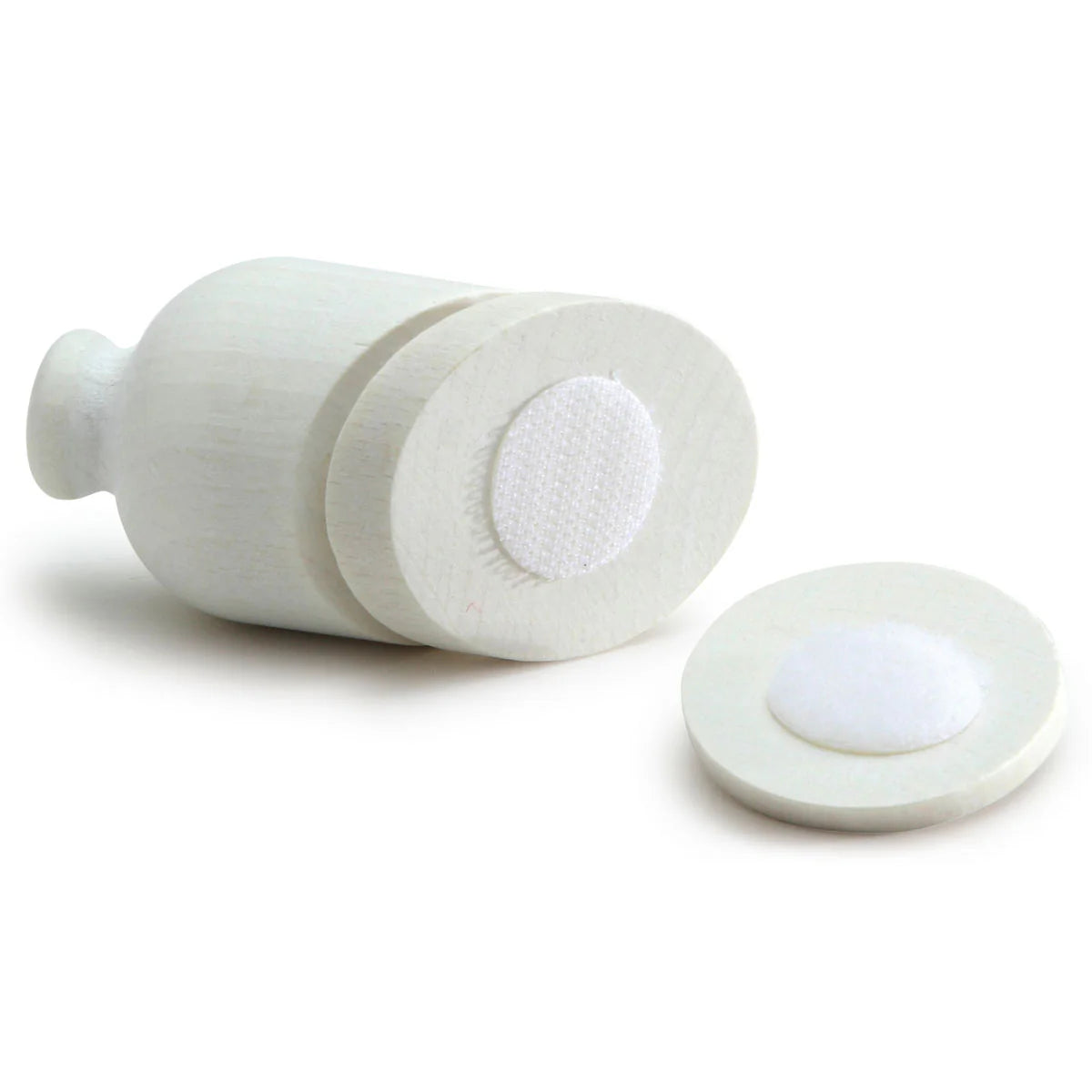 Wooden play salami on a white background