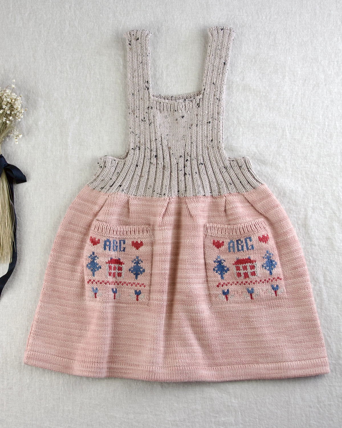Cross Stitch Sampler Pinafore Faded Coral