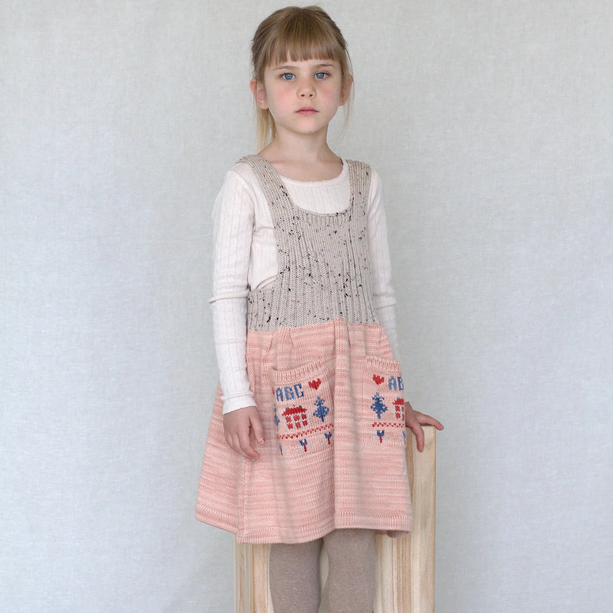 Cross Stitch Sampler Pinafore Faded Coral