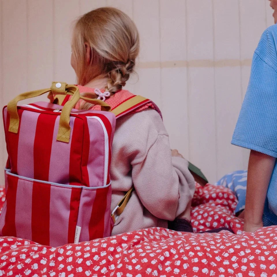 Backpack medium | stripes | red apple + rosebay pink