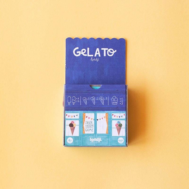 Blue box with 'Gelato' branding on a yellow background