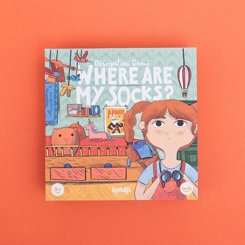 Game cover of 'Where Are My Socks?' with a child and socks on an orange background