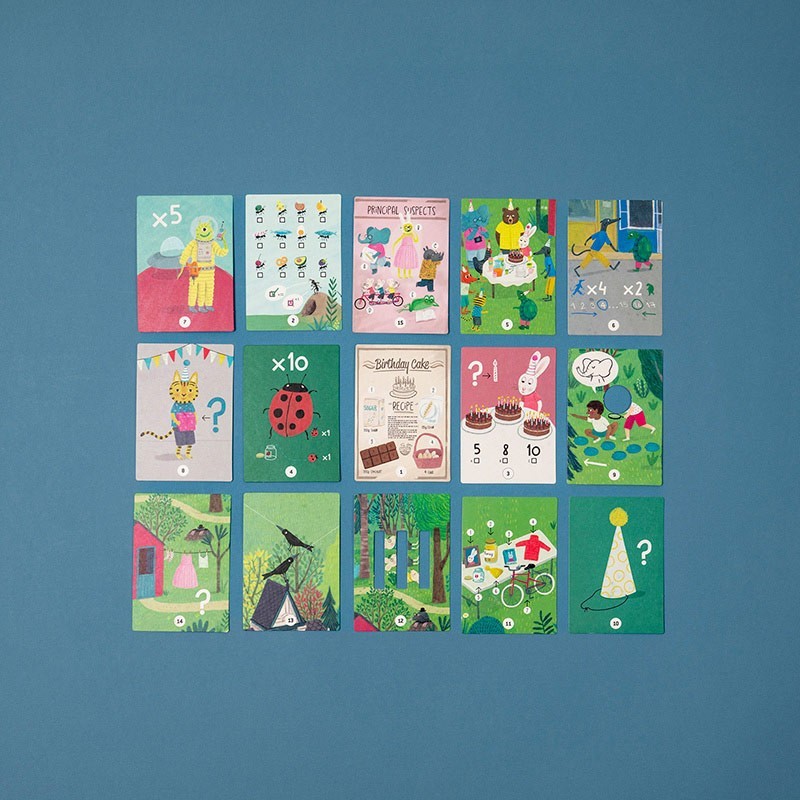 Set of colorful educational cards on a blue background
