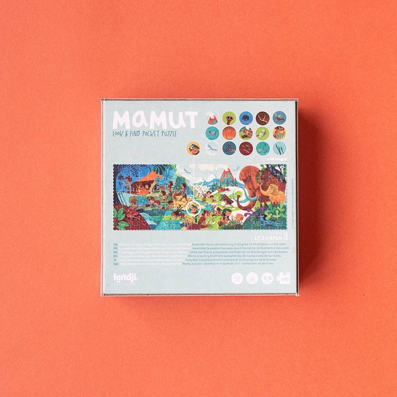 Mamut puzzle box on an orange background