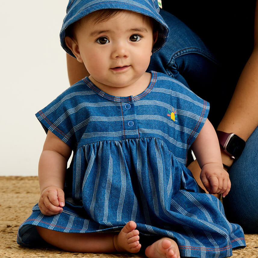 Milena - Denim Pinstripe Baby &amp; Kids Sun Dress