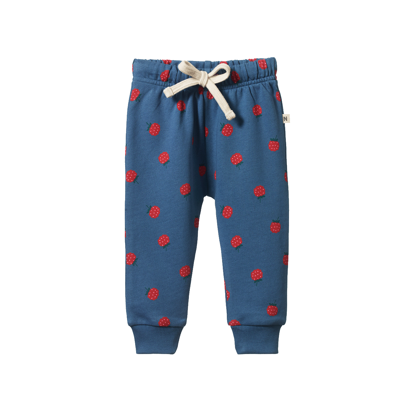 Brown children's jogger pants with fox animal print on a white background