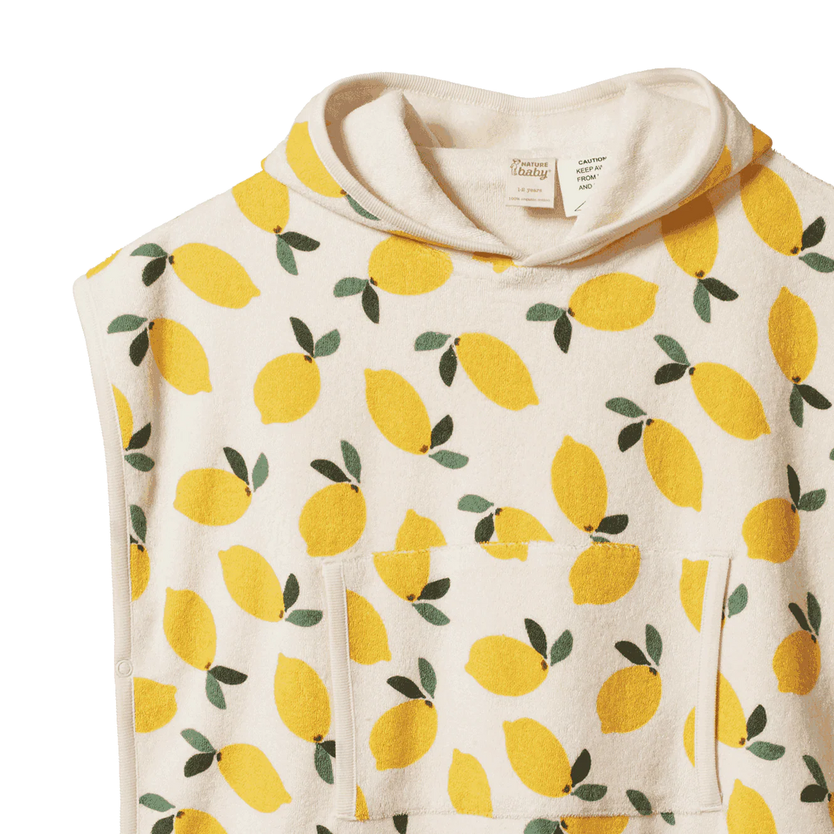 White hoodie with yellow lemon pattern on a white background