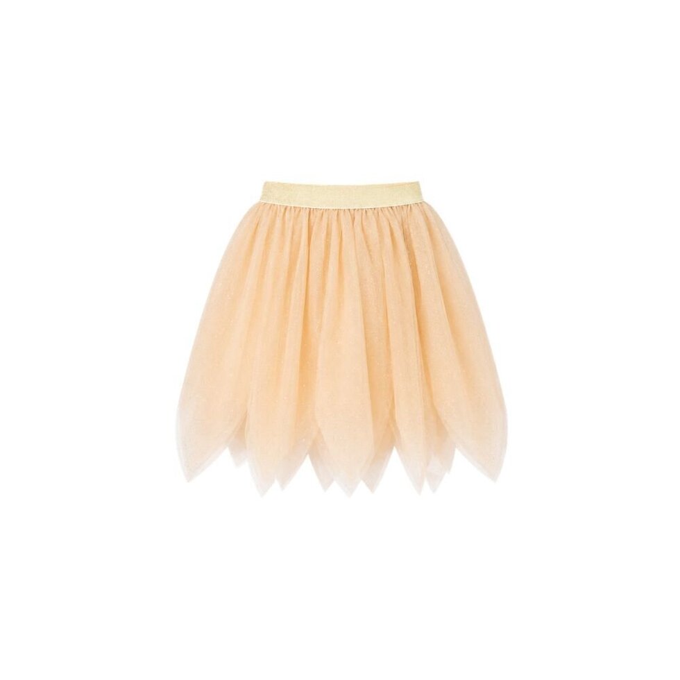 A light peach tulle tutu skirt with a matching elastic waistband, shown flat against a solid white background.