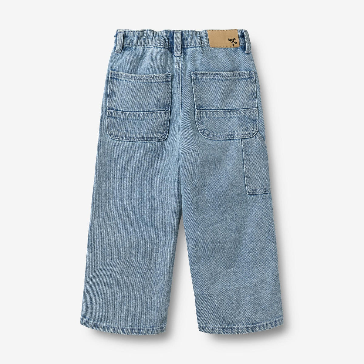 Light blue denim jeans on a white background