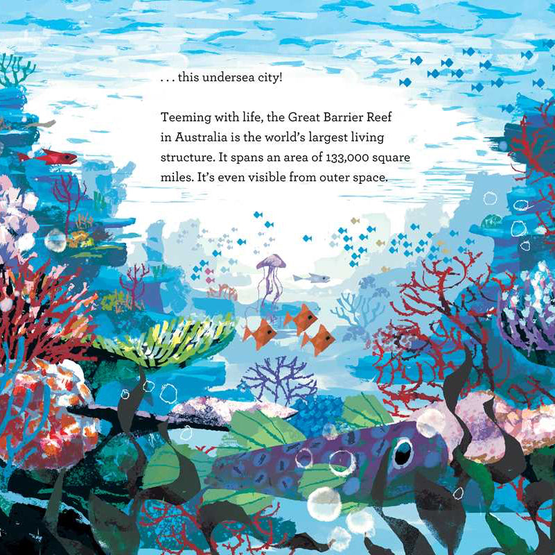 Colorful underwater scene with fish and coral from a children's book