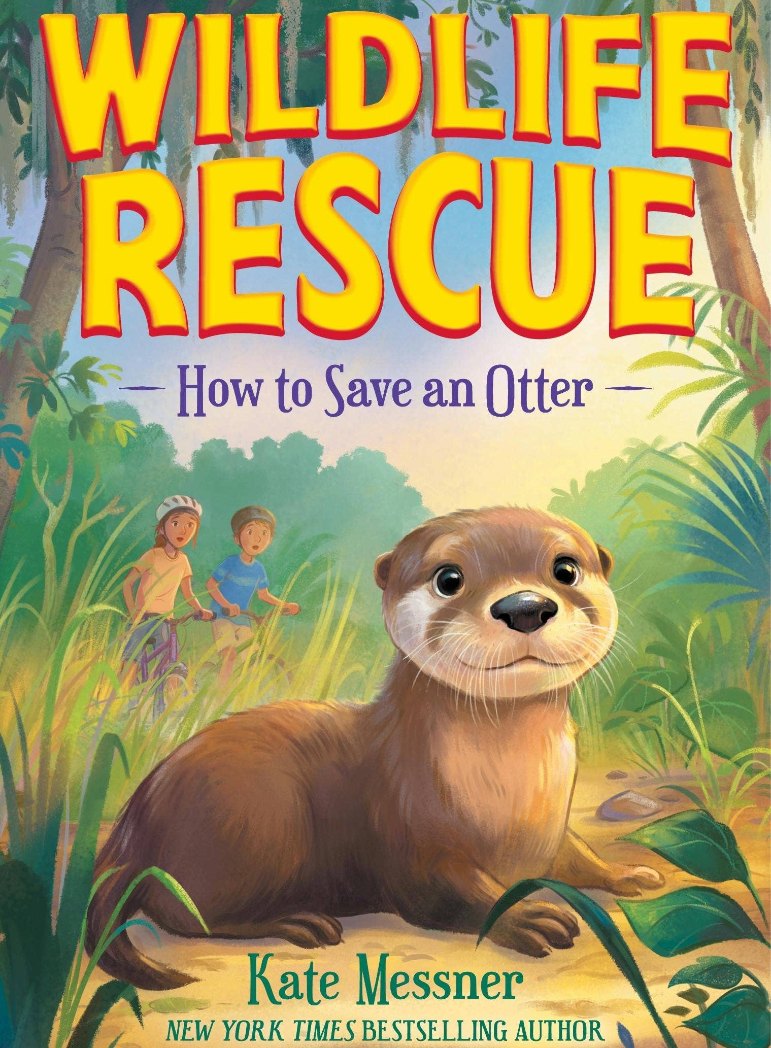 Book cover of 'Wildlife Rescue: How to Save an Otter' with an otter and children in a jungle setting.