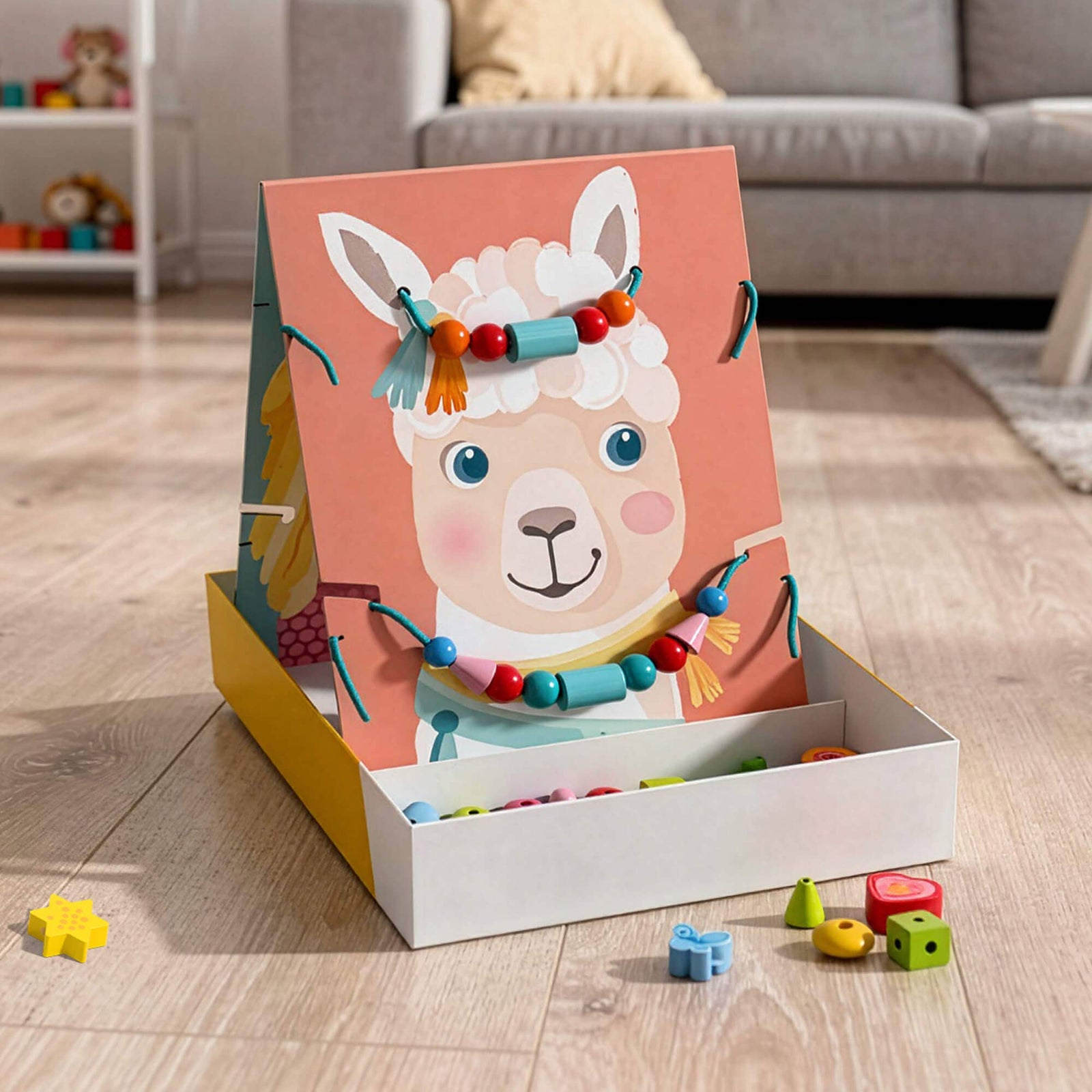 HABA jewelry fun toy set with packaging featuring a llama and a child's face.