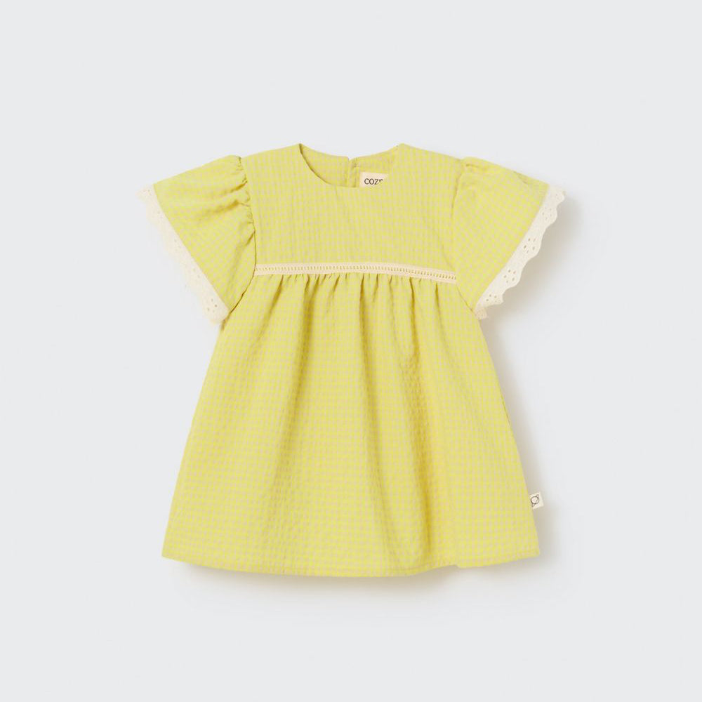 Recycled Gingham Neon Yellow Dress