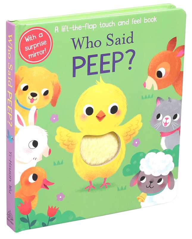 Children's book cover with cartoon animals and a surprise mirror on a green background