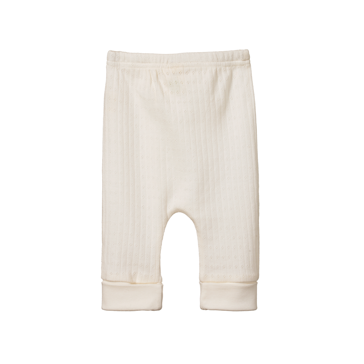 Cream-colored baby pants on a white background