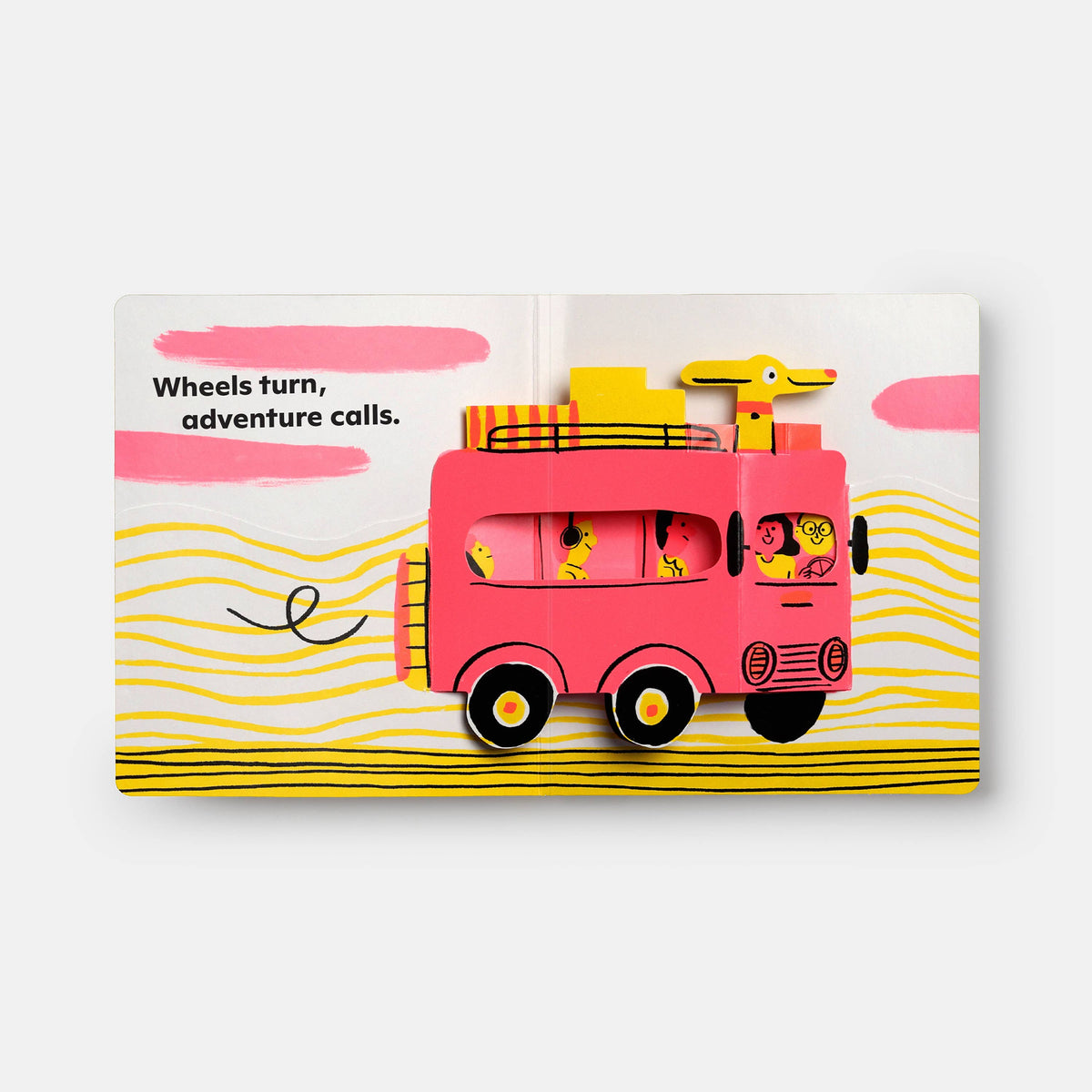 Children's book cover with a pink car and yellow duck illustration on a white background