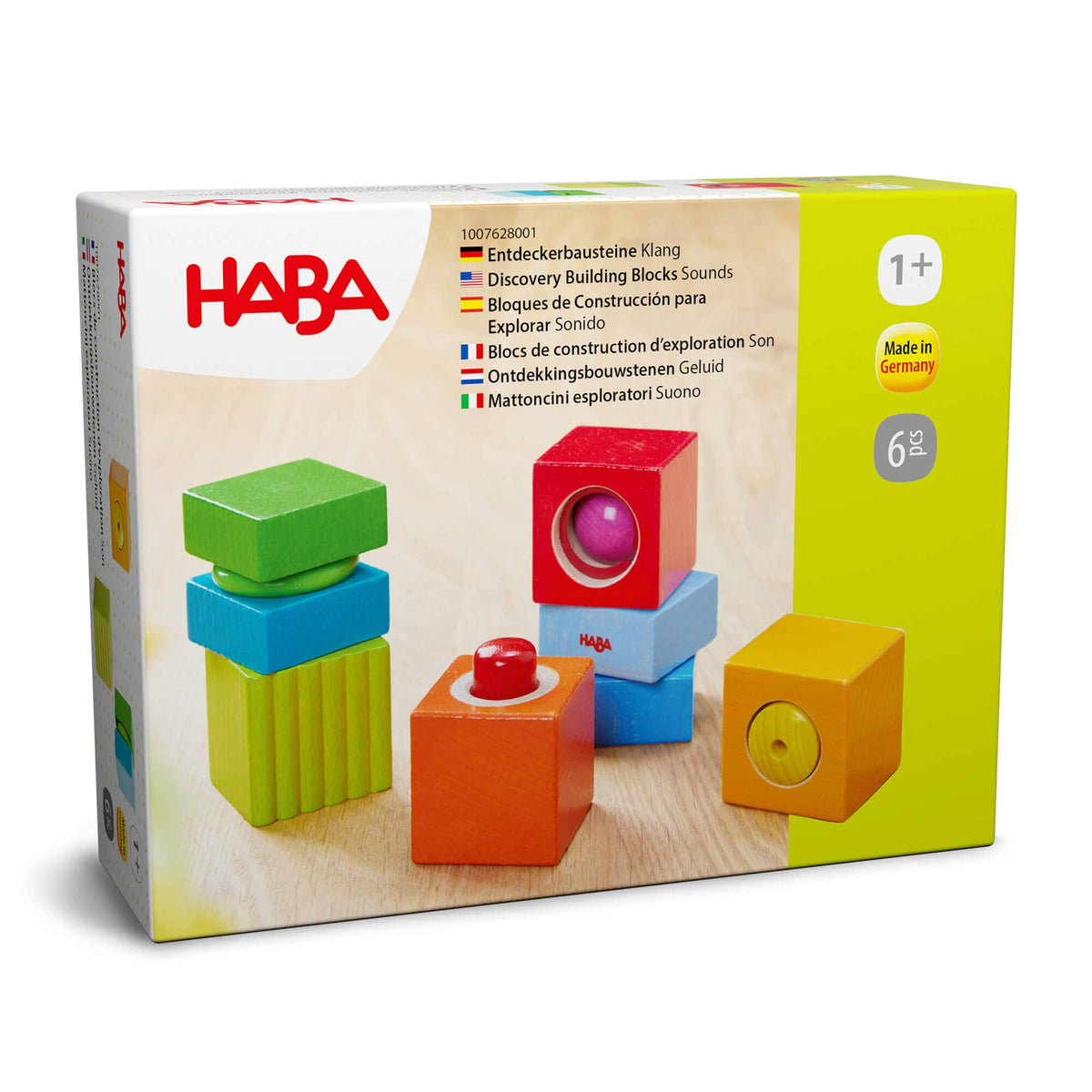 HABA building blocks packaging with colorful blocks on a white background