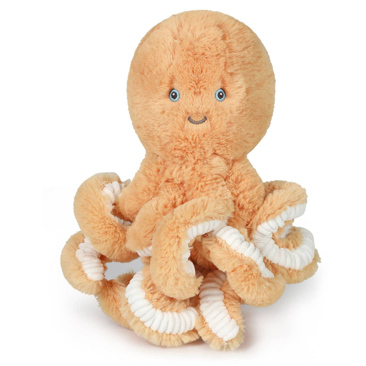 Plush octopus toy with a smiling face on a white background