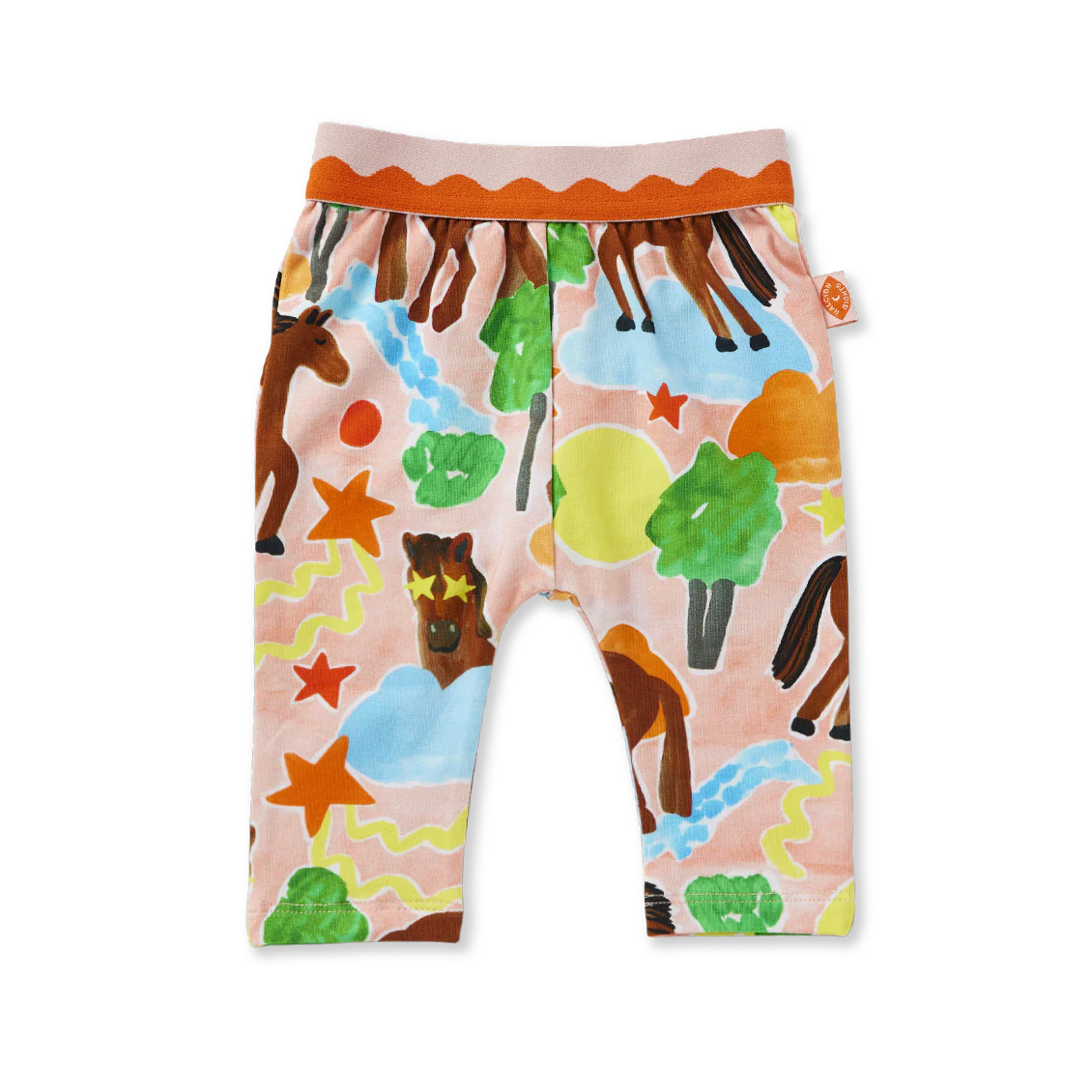 Children&#39;s leggings with horse and nature pattern on a white background