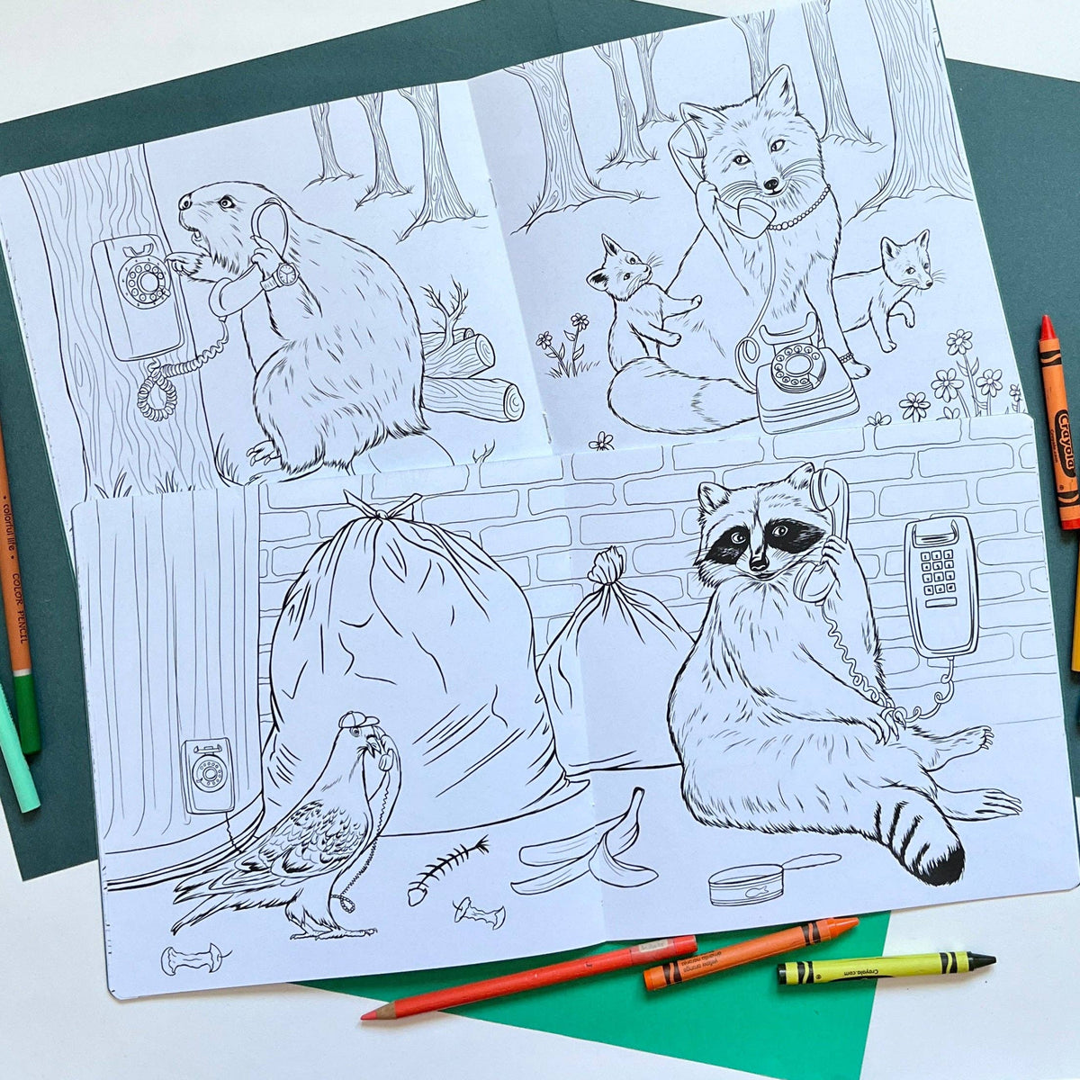 Animals on the Phone Coloring Book