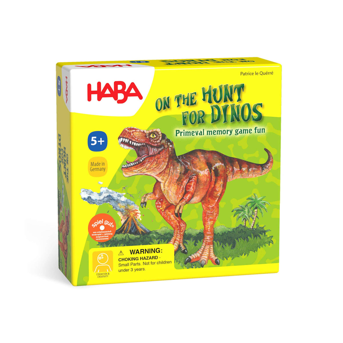 HABA &#39;On the Hunt for Dinos&#39; game box with dinosaur illustration on a white background