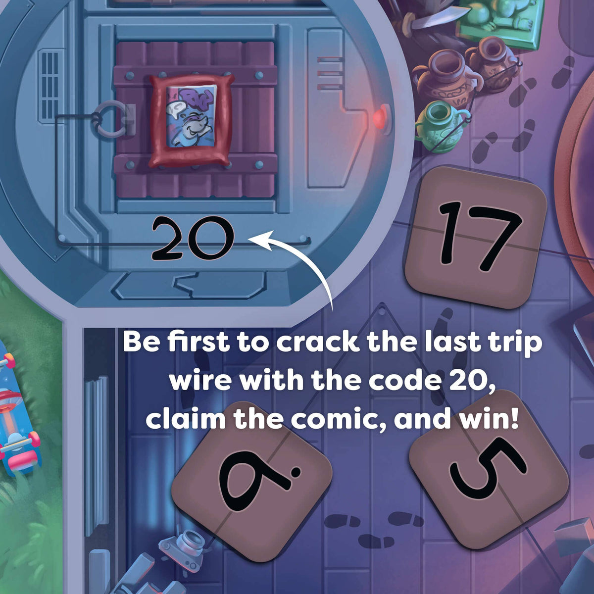 Game board with numbers and text indicating a puzzle-solving challenge.