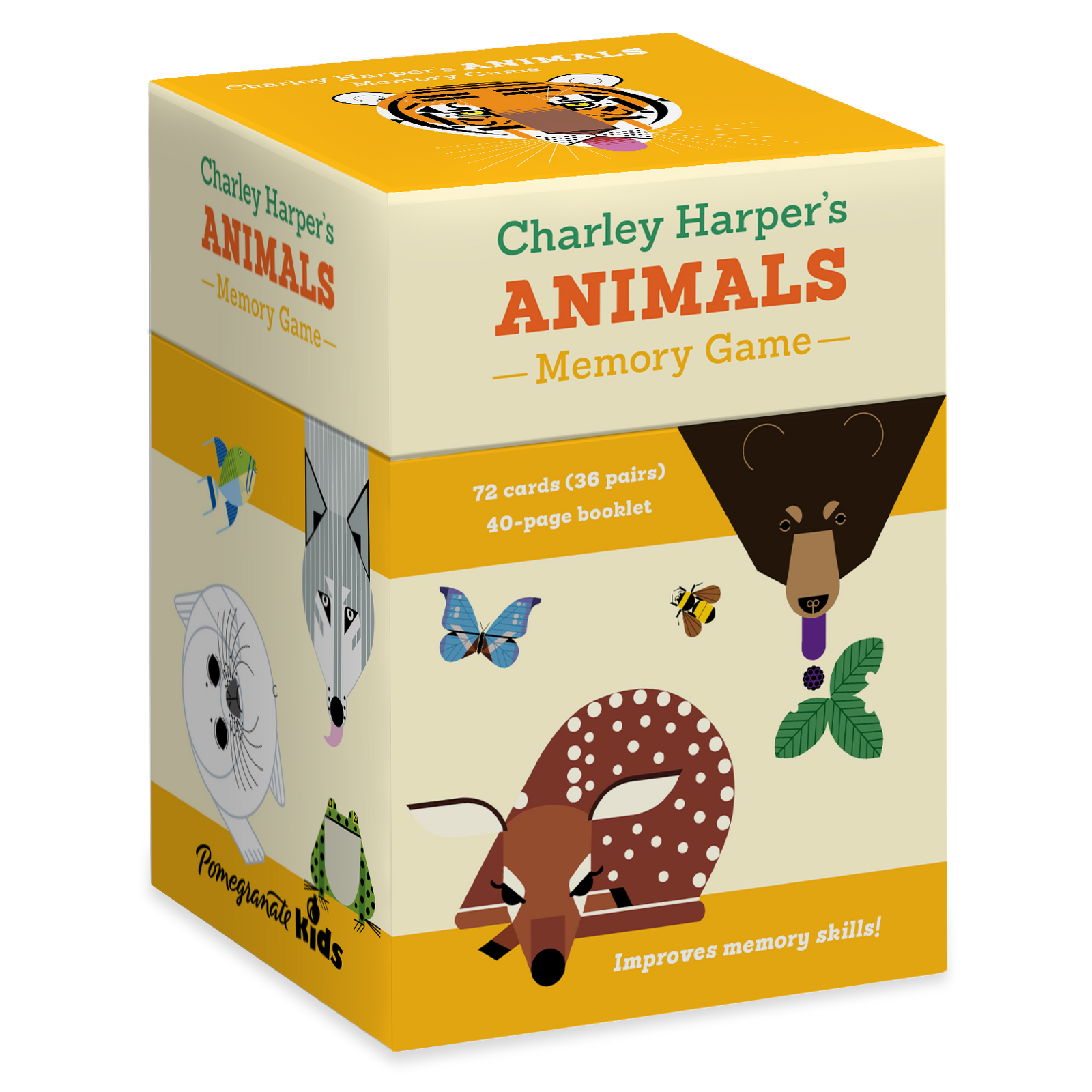 Box of Charley Harper's Animals Memory Game with illustrations of animals on a white background
