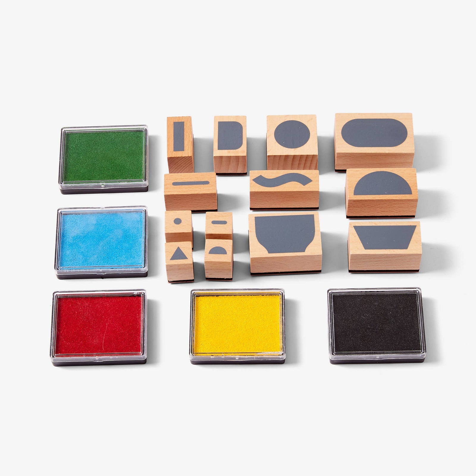 Set of colorful rubber stamps on a white background