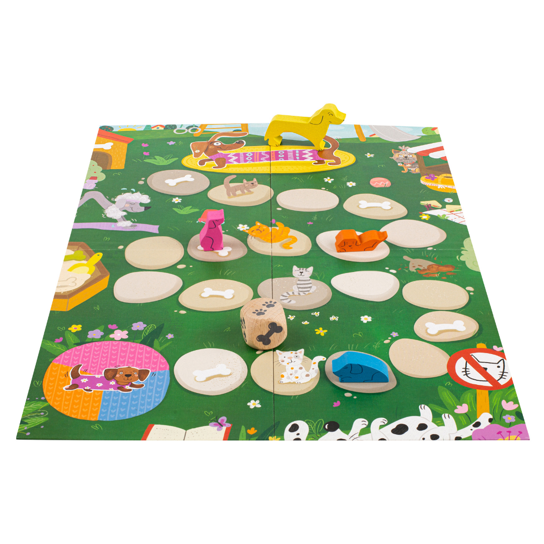 Children's game with animal-themed design on a white background