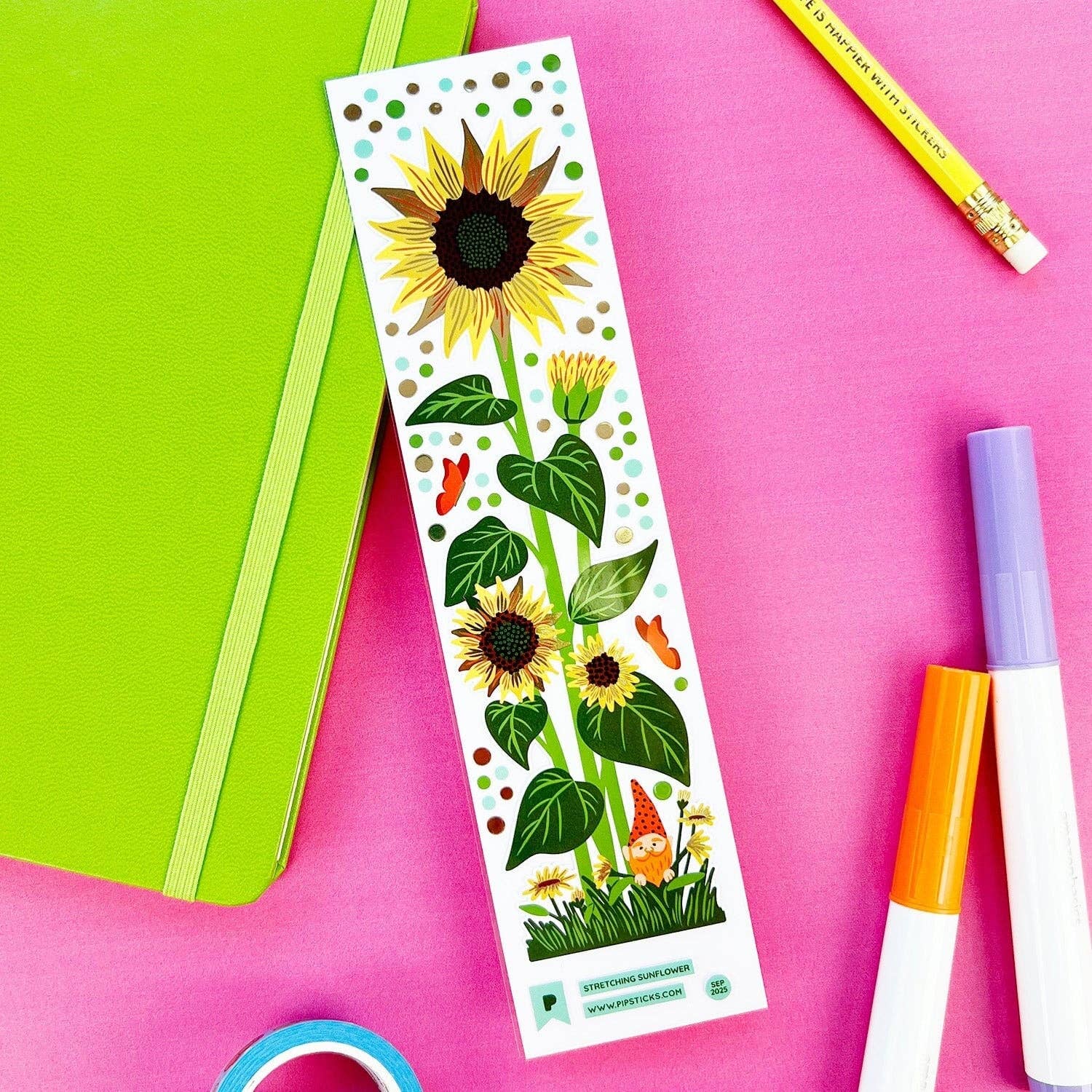 Packaging of PipStickers with sunflower design on a white background