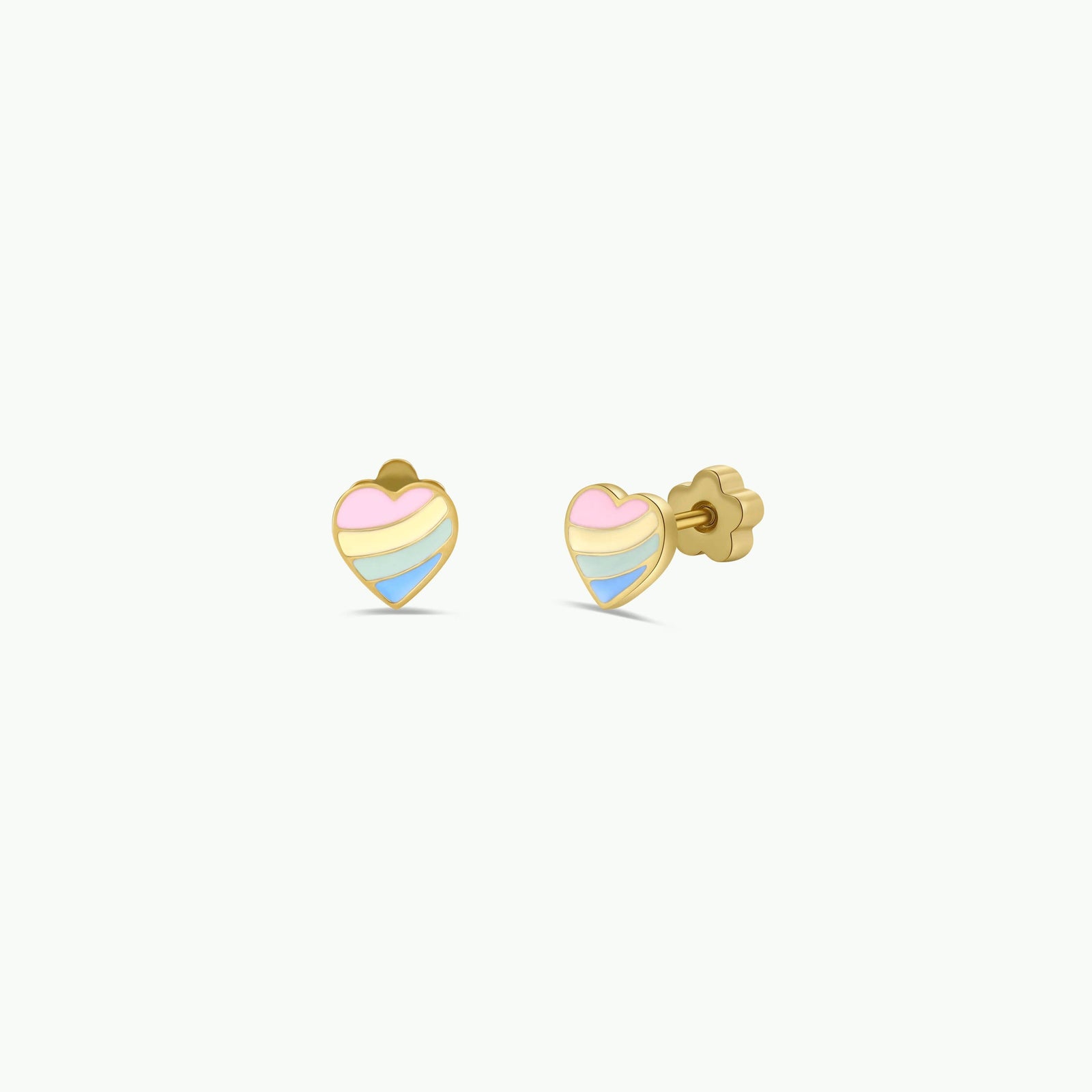 Heart-shaped earrings with gold posts on a white background