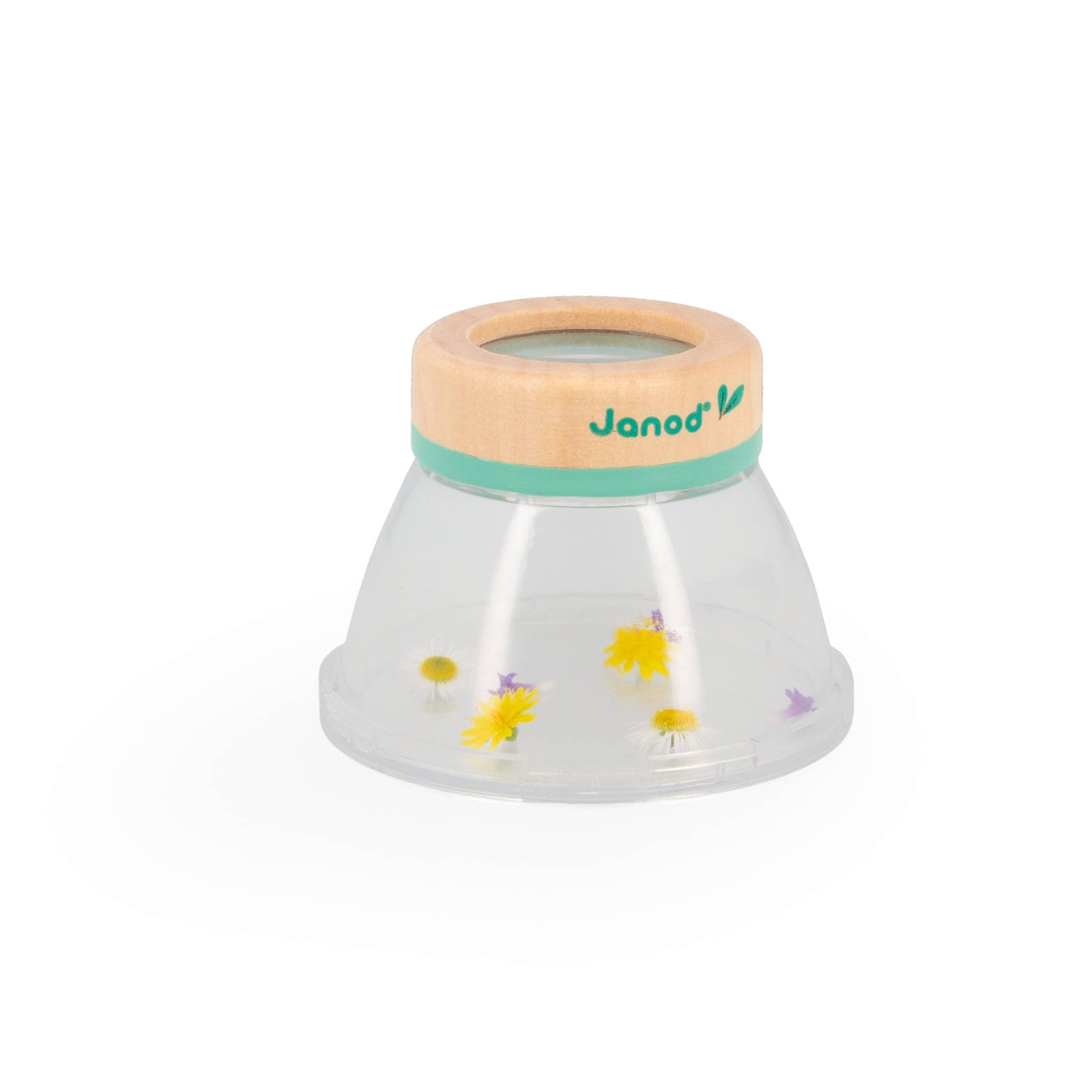 Toy observation with flowers on a white background, featuring the brand 'Janod'.
