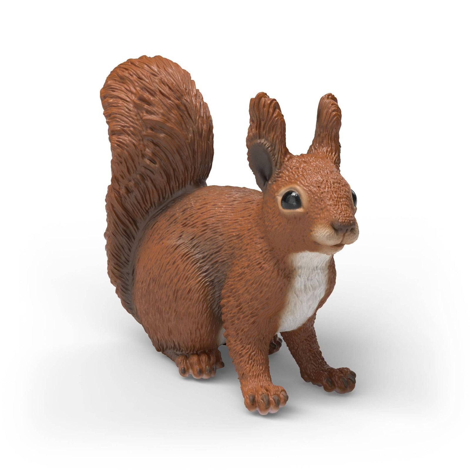 A realistic brown squirrel figurine with a white chest patch, standing on a light gray background.