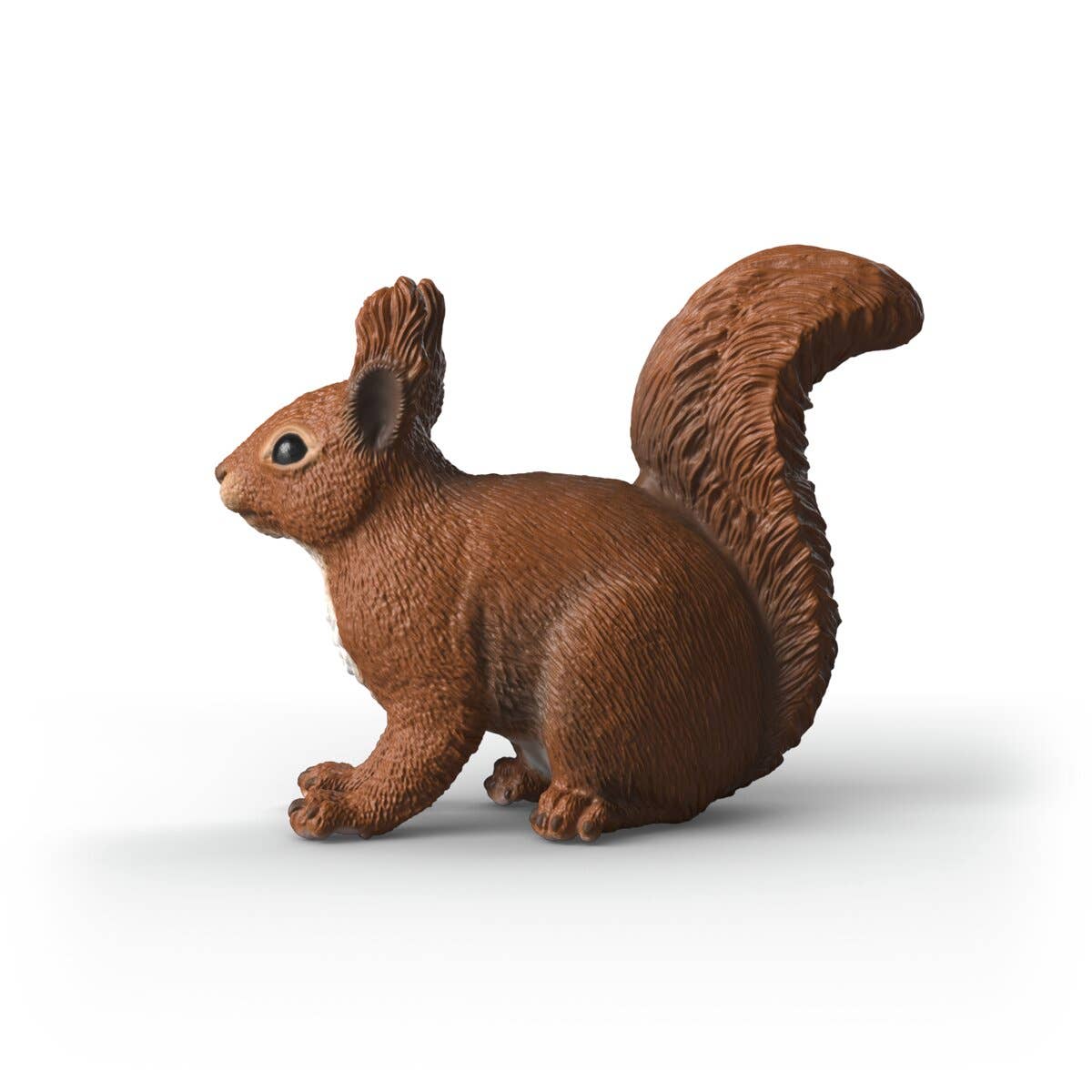 A realistic brown squirrel figurine with a white chest patch, standing on a light gray background.