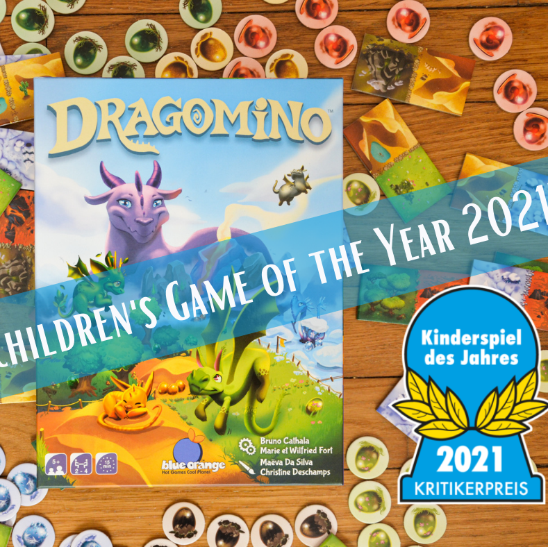 Dragomino board game box with colorful dragons on a white background