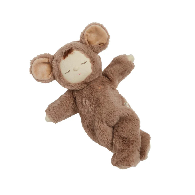 Brown plush mouse toy on a white background