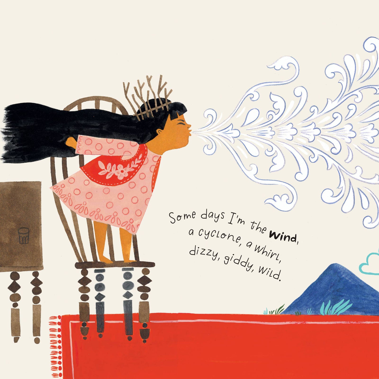 Book cover of 'Some Days I'm the Wind' with a child illustration and text on a black background.