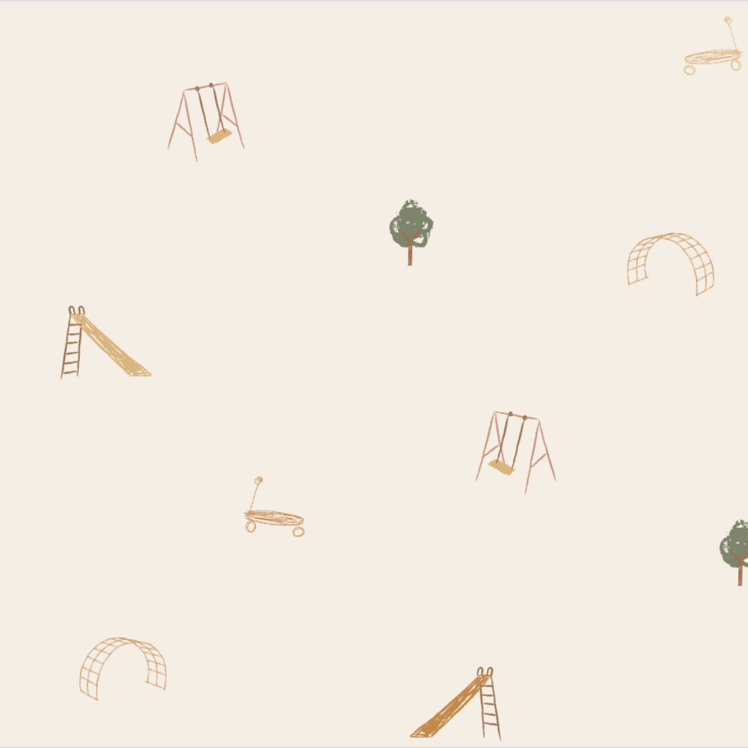 Children's playground equipment icons on a beige background