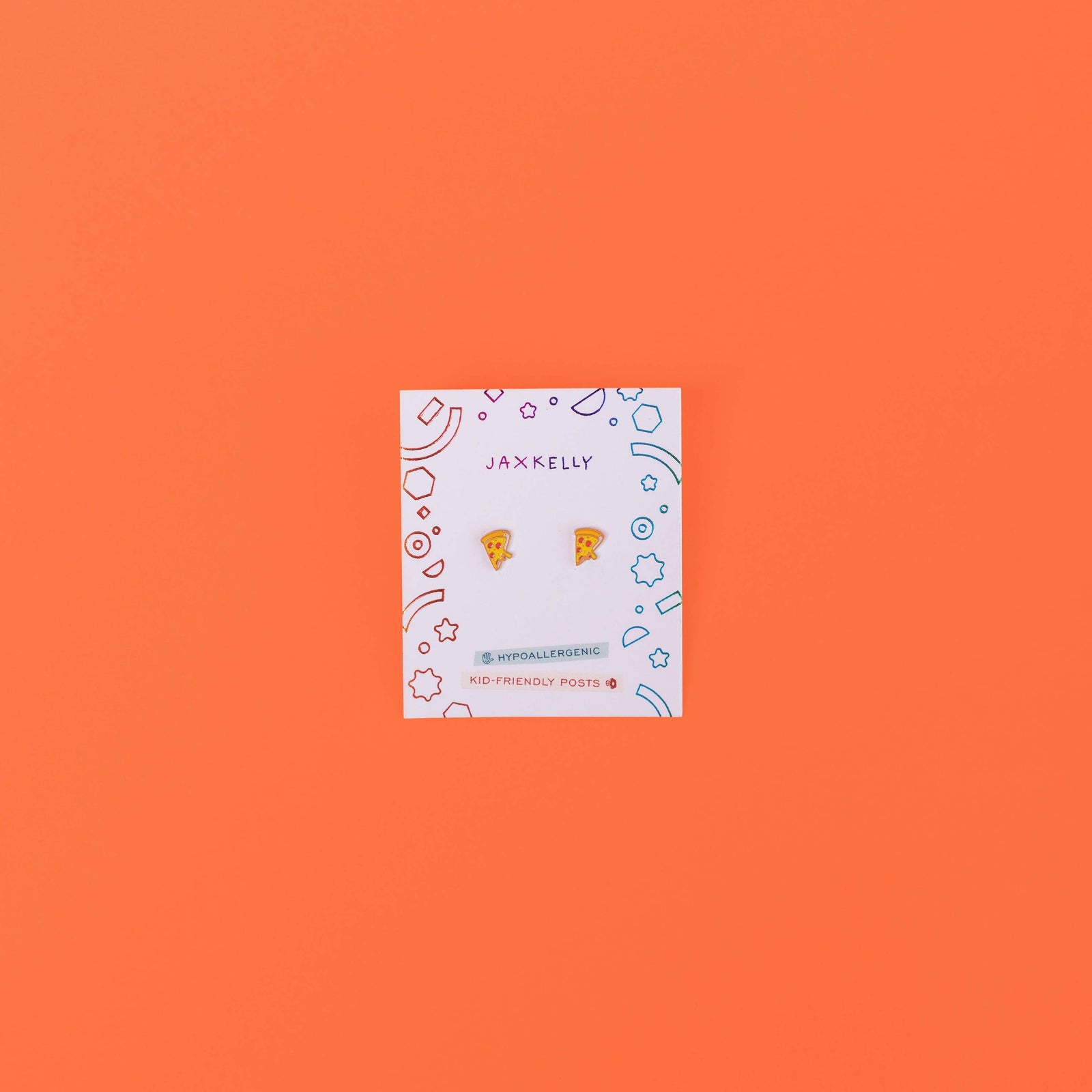 Card with earrings on a white background against an orange border