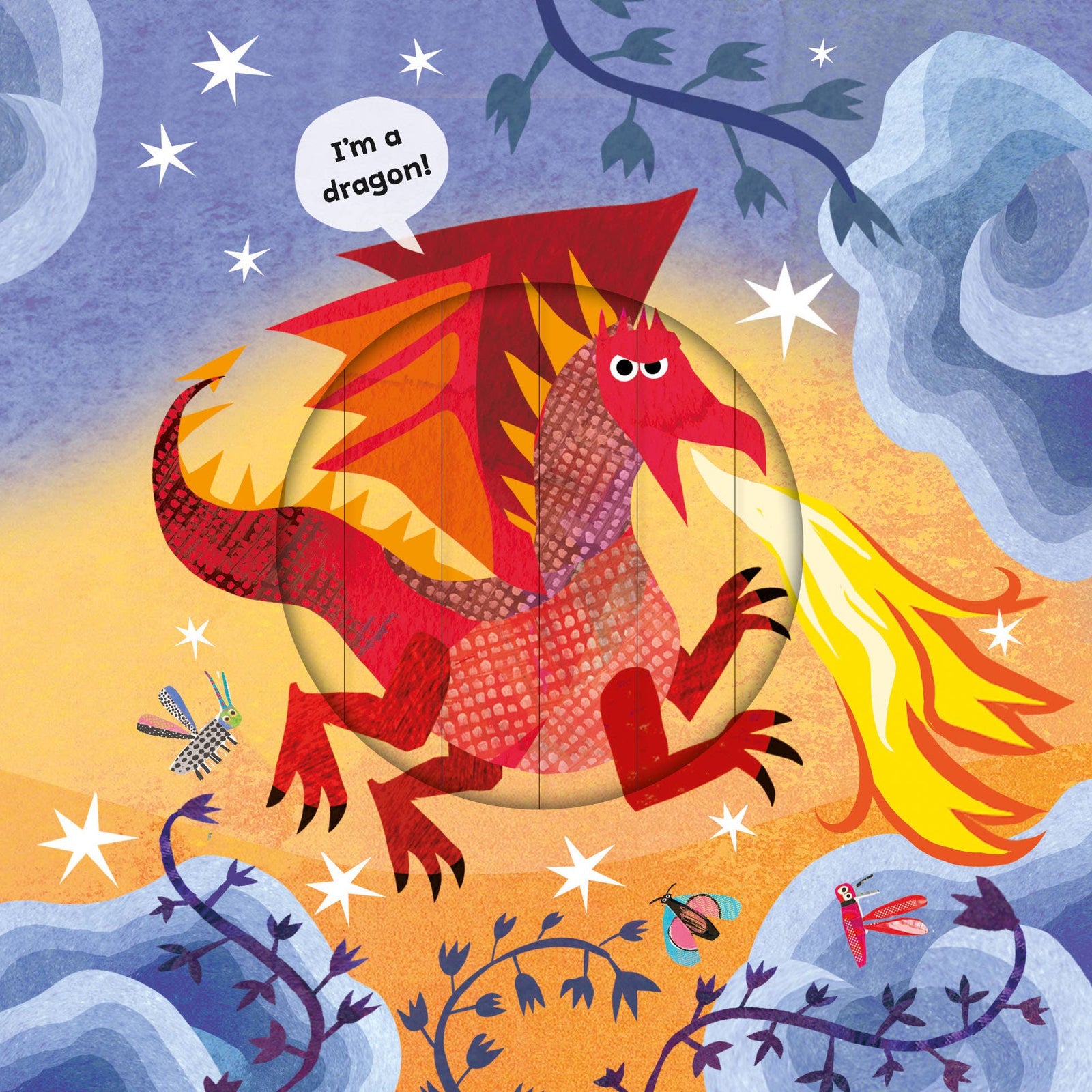 Book cover of 'Dragons and Other Creatures of the Sky' with colorful illustrations and a sliding panel.