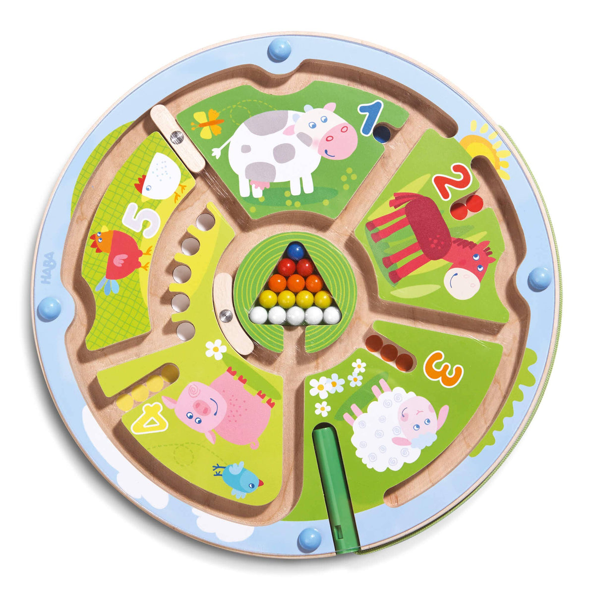 Children's educational toy with farm animals and numbers on a white background