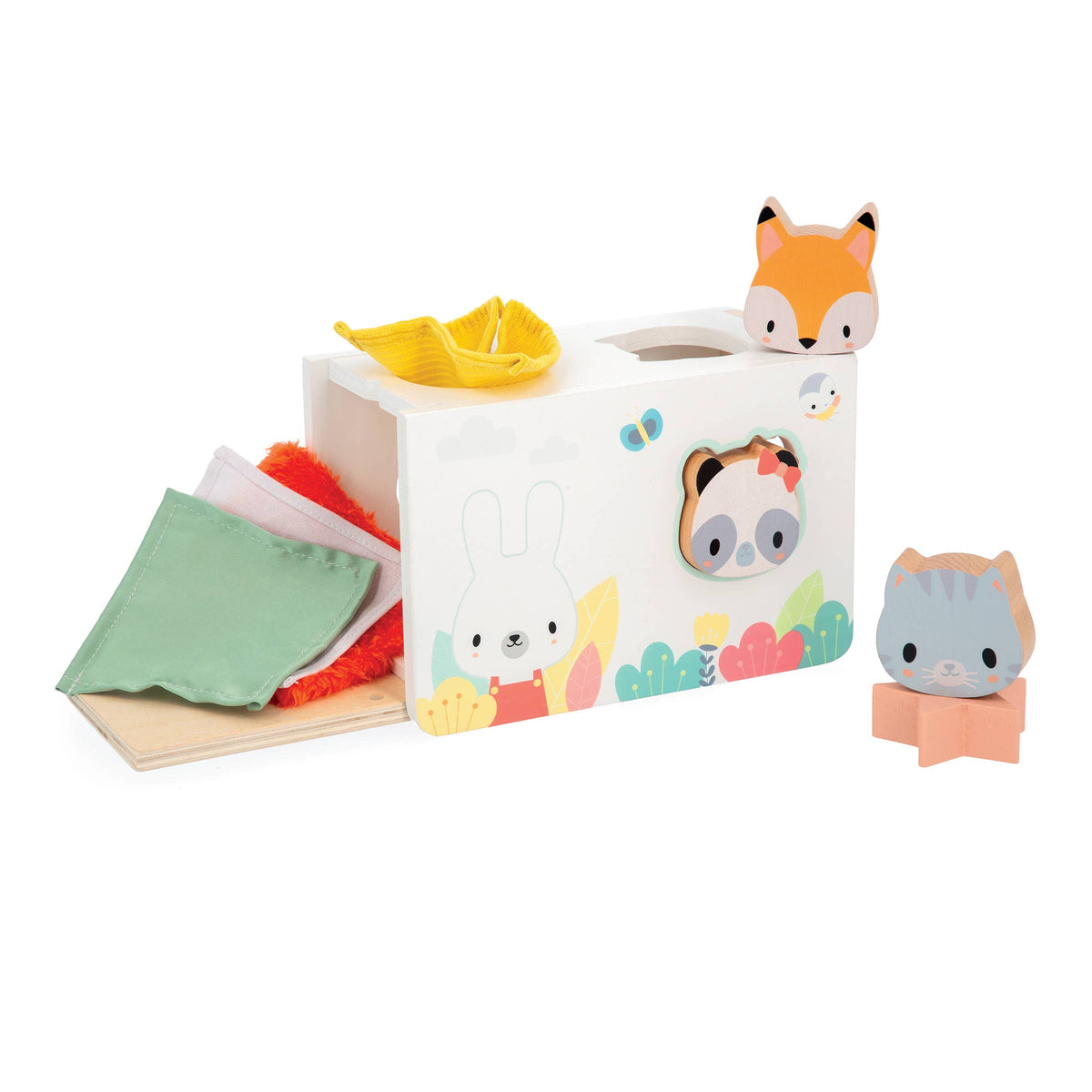 Children's toy with animal figures and colorful blocks on a white background