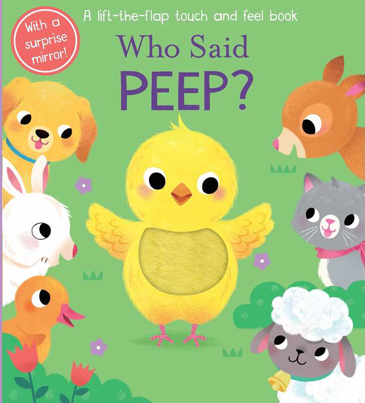 Children's book cover with cartoon animals and a surprise mirror on a green background