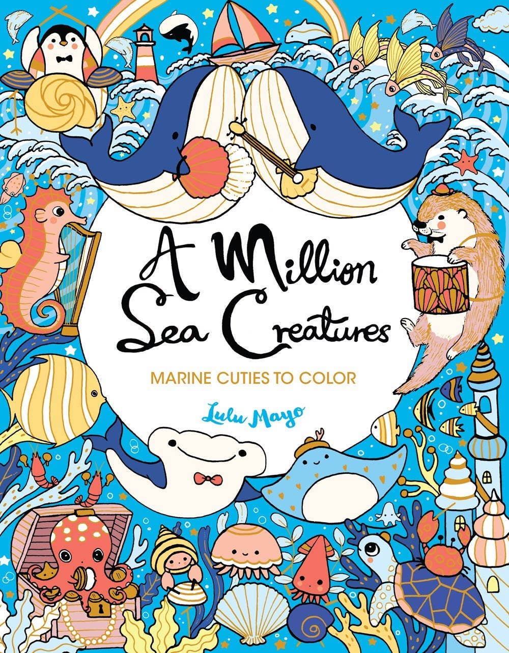 Colorful book cover of 'A Million Sea Creatures' with marine animals and text.