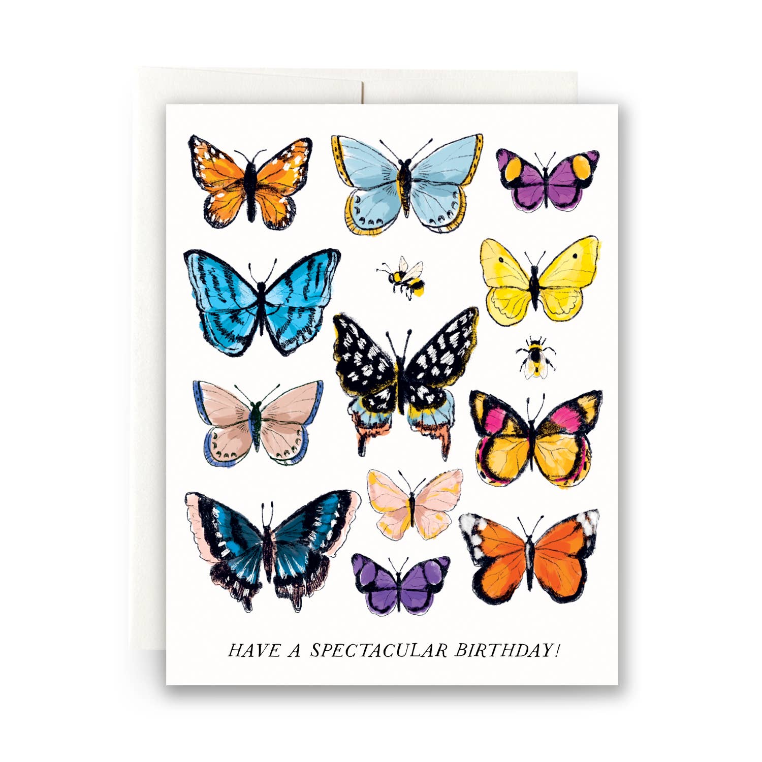 Greeting card with colorful butterflies and the text 'Have a Spectacular Birthday!' on a white background.