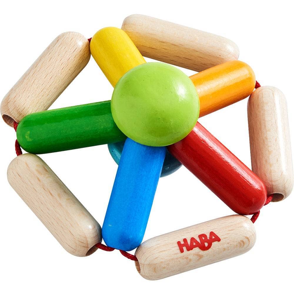 Colorful wooden toy with HABA branding on a white background