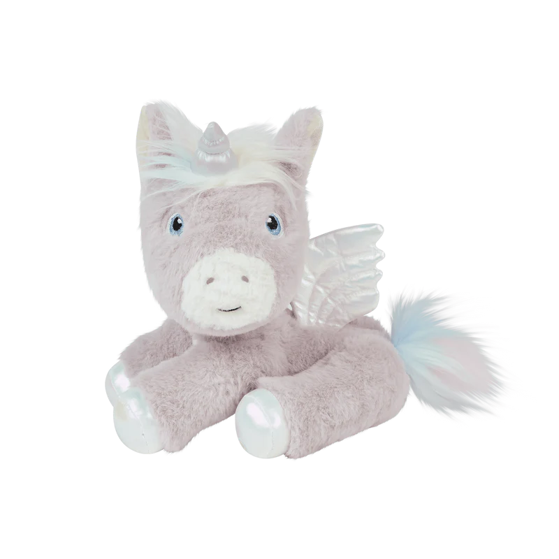 Plush toy unicorn with wings on a white background
