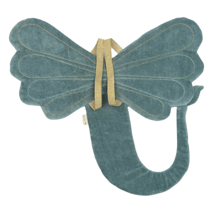 Blue mermaid-shaped costume on a white background