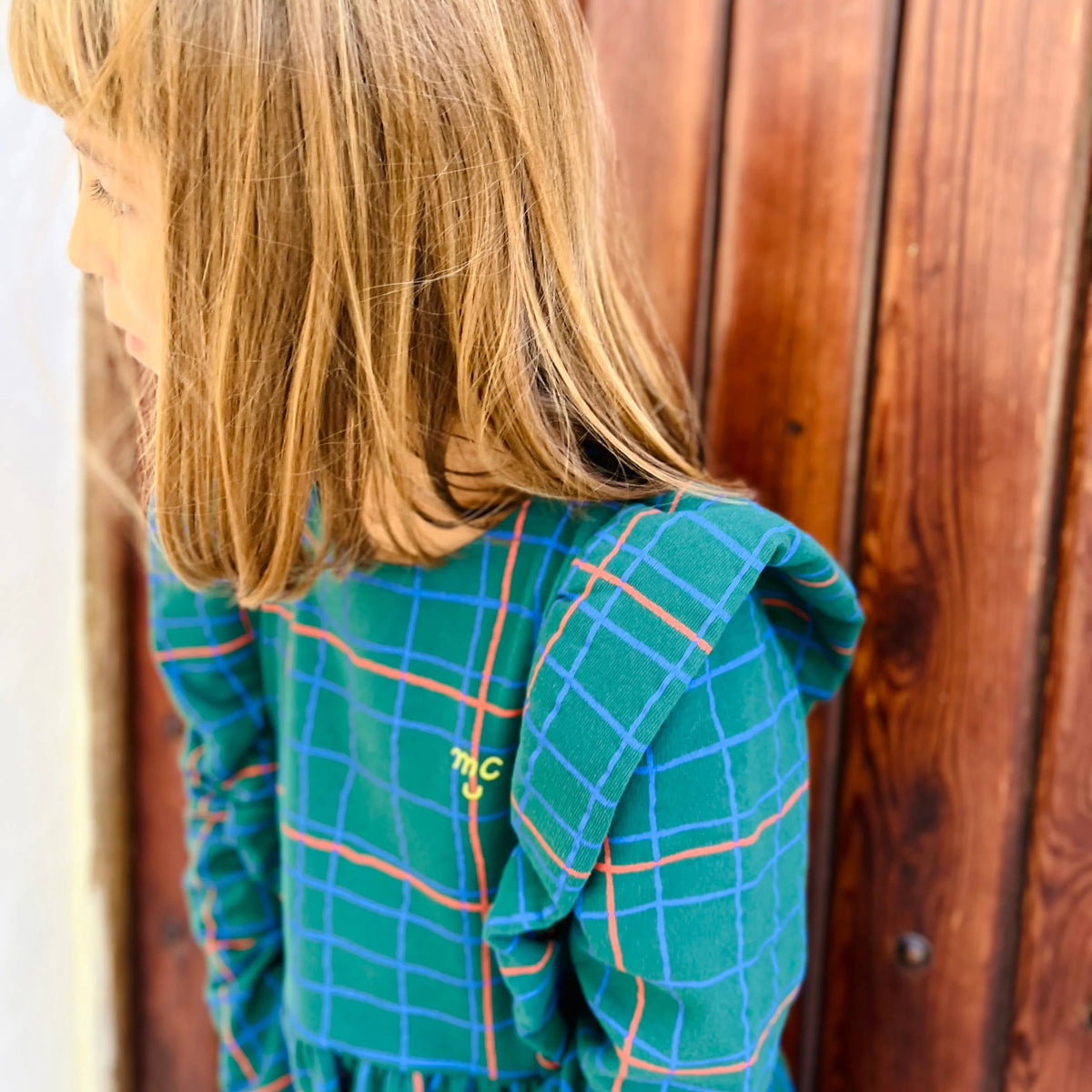 Recycled Cotton Grid Kid Ruffle Dress