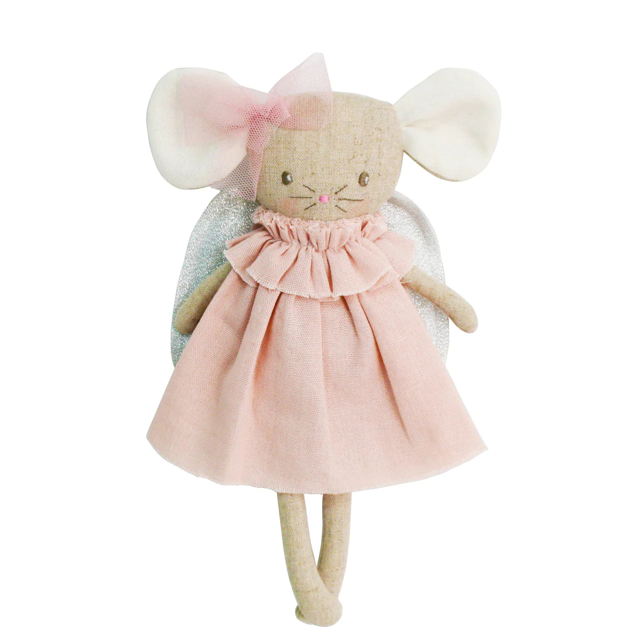 linen mouse doll in pink dress